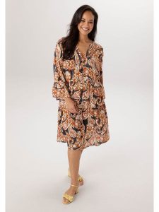 Aniston Sukienka w kolorze czarno-brązowym rozmiar: 50. Brązowe sukienki Aniston, bez wzorów, z wiskozy, bez kołnierzyka, bez ramiączek, midi. Za 173,99 zł.