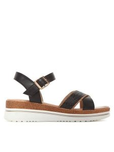 Clara Barson Sandały WS2506-05 Czarny. Czarne sandały Clara Barson, bez wzorów, z materiału, bez obcasa, na koturnie, bez zapięcia. Za 119,99 zł.