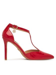Nine West Szpilki WS21582-01 Czerwony. Czerwone szpilki Nine West, bez wzorów, z materiału, bez obcasa. Za 229,99 zł.