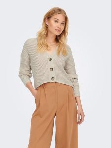 ONLY Kardigan w kolorze beżowym rozmiar: S. Brązowe swetry oversize ONLY, s, bez wzorów, ze splotem, bez ramiączek. Za 118,56 zł.