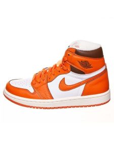Air Jordan Skórzane sneakersy "1 Retro High" w kolorze biało-pomarańczowym rozmiar: 37,5. Pomarańczowe trampki Air Jordan, bez wzorów, za kostkę, bez zapięcia. Za 382,13 zł.