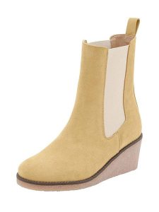 Heine Skórzane sztyblety w kolorze żółtym rozmiar: 38. Żółte botki Heine, bez wzorów, z nubiku, bez obcasa, na koturnie, bez zapięcia. Za 110,95 zł.