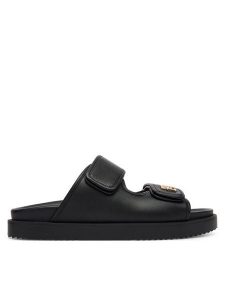 Tommy Hilfiger Klapki Double Strap Leather Sandal FW0FW09121 Czarny. Czarne klapki TOMMY HILFIGER, bez wzorów, ze skóry, bez obcasa. Za 427,99 zł.