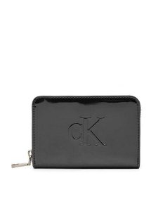 Calvin Klein Portfel K60K613059 Czarny. Czarne portfele Calvin Klein, bez wzorów, ze skóry. Za 169,99 zł.