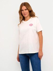 Kaffe T-Shirt Fie 10508888 Écru Oversize. T-shirty Kaffe, xs, bez wzorów, z bawełny, bez kołnierzyka, bez ramiączek. Za 89,99 zł.