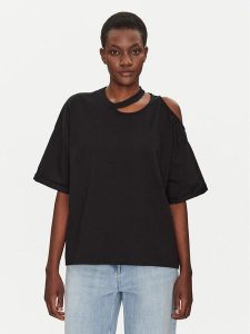 ViCOLO Bluzka UD0096 Czarny Relaxed Fit. Czarne bluzki ViCOLO, s, bez wzorów, z bawełny, bez kołnierzyka, bez ramiączek. Za 109,99 zł.