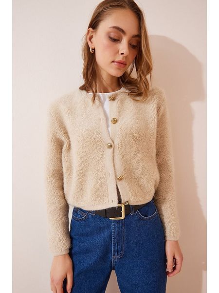 Happiness Istanbul Kardigan w kolorze beżowym rozmiar: onesize. Brązowe kardigany Happiness Istanbul, bez wzorów, z wełny, bez ramiączek. Za 100,28 zł.