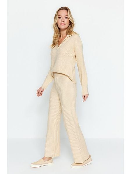 Trendyol 2-częściowy zestaw w kolorze kremowym rozmiar: M. Brązowe swetry oversize Trendyol, m, bez wzorów, prążkowane, bez ramiączek. Za 122,09 zł.