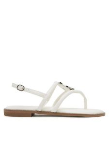 Nine West Sandały 123AL1754 Biały. Białe sandały Nine West, bez wzorów, z materiału, bez obcasa, na płaskiej podeszwie, bez zapięcia. Za 125,99 zł.
