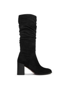 Nine West Kozaki CEO-BASZIRA-01 Czarny. Czarne kozaki Nine West, bez wzorów, z materiału, bez obcasa, na słupku, bez zapięcia. Za 299,99 zł.