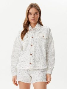 Guess Kurtka jeansowa W5GN90 D5N91 Biały Regular Fit. Białe kurtki Guess, s, z aplikacjami, z bawełny, bez kaptura. Za 489,99 zł.