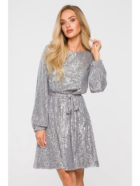 Made of emotion Sukienka w kolorze srebrnym rozmiar: S. Szare sukienki Made Of Emotion, s, bez wzorów, bez kołnierzyka, bez ramiączek, mini. Za 390,45 zł.