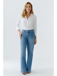 Oui Dżinsy - Comfort fit - w kolorze niebieskim rozmiar: 40. Niebieskie jeansy Oui, z aplikacjami, ze skóry, z podwyższonym stanem. Za 304,99 zł.