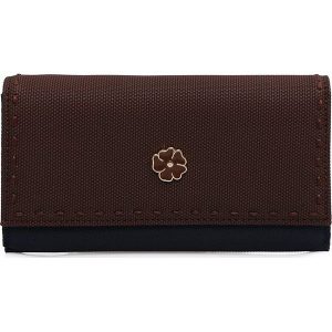 Portfel w kolorze brązowo-granatowym - 17 x 10 x 3 cm. Brązowe portfele marki Laura Ashley, bez wzorów, z materiału. W wyprzedaży za 107,95 zł.