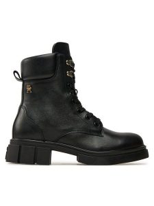 Tommy Hilfiger Trapery Lace-Up Biker Leather FW0FW08167 Czarny. Czarne buty zimowe TOMMY HILFIGER, ze skóry, bez obcasa, bez zapięcia. Za 409,99 zł.