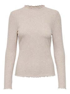 ONLY Koszulka "Emma" w kolorze beżowym rozmiar: L. Brązowe bluzki ONLY, l, bez wzorów, prążkowane, bez kołnierzyka, bez ramiączek. Za 44,09 zł.