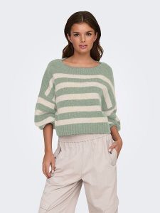 ONLY Sweter w kolorze jasnozielono-kremowym rozmiar: L. Zielone swetry oversize ONLY, l, bez wzorów, ze splotem, bez ramiączek. Za 154,07 zł.