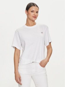 Guess Jeans T-Shirt W4YI05 K8HM0 Biały Regular Fit. Białe t-shirty Guess Jeans, m, z aplikacjami, z bawełny, bez kołnierzyka, bez ramiączek. Za 79,99 zł.