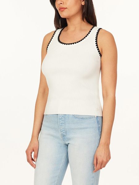 Scotch & Soda Top w kolorze biało-czarnym rozmiar: S. Białe topy Scotch & Soda, s, bez wzorów, prążkowane, bez kołnierzyka, bez ramiączek. Za 91,99 zł.