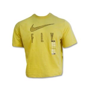 Koszulka damska Nike Dri-FIT Swoosh Fly Boxy T-shirt Wmns Lemon Wash. Żółte bluzki Nike, l, bez wzorów, bez kołnierzyka, bez ramiączek. Za 106,00 zł.