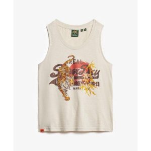 Damski tank top Superdry Vintage Logo Tokyo. Brązowe topy Superdry, bez wzorów, vintage, bez kołnierzyka, bez ramiączek. W wyprzedaży za 140,60 zł.