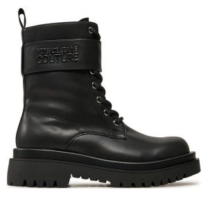 Trapery Versace Jeans Couture. Czarne buty zimowe Versace Jeans Couture, z jeansu, bez obcasa, bez zapięcia. Za 539,99 zł.