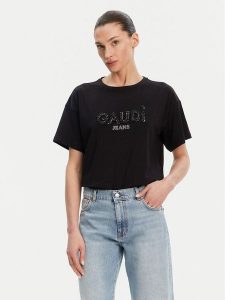 Gaudi T-Shirt 511BD64030 Czarny Regular Fit. Czarne t-shirty Gaudi, s, bez wzorów, z bawełny, bez kołnierzyka, bez ramiączek. Za 179,99 zł.