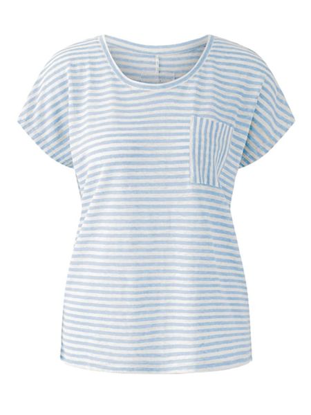 Oui Lniana koszulka w kolorze błękitno-białym rozmiar: 46. Białe bluzki Oui, bez wzorów, ze lnu, bez kołnierzyka, bez ramiączek. Za 183,15 zł.