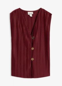 Top plisowany. Czerwone topy bonprix, bez wzorów, eleganckie, bez kołnierzyka, bez ramiączek. Za 69,99 zł.