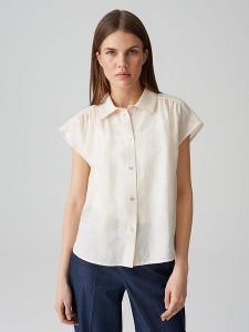 OPUS Bluzka w kolorze beżowym rozmiar: 36. Brązowe bluzki Opus, bez wzorów, bez kołnierzyka, bez ramiączek. Za 135,95 zł.