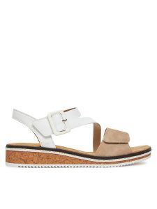 Rieker Sandały CEO-V3660-60 Biały. Białe sandały Rieker, bez wzorów, z materiału, bez obcasa, na koturnie, bez zapięcia. Za 299,99 zł.