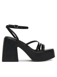 DeeZee Sandały 1021-11 Czarny. Czarne sandały DeeZee, bez wzorów, z materiału, bez obcasa, na słupku, bez zapięcia. Za 139,99 zł.