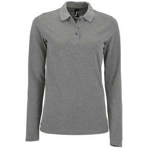 Damska Koszulka Polo Z Długim Rękawem Perfect Melange Pique. Szare bluzki SOL'S, xl, bez wzorów, sportowe, bez kołnierzyka, bez ramiączek. Za 99,99 zł.