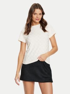 Guess T-Shirt V5RI02 KCLG2 Écru Regular Fit. T-shirty Guess, xs, z aplikacjami, z syntetyku, bez kołnierzyka, bez ramiączek. Za 109,99 zł.