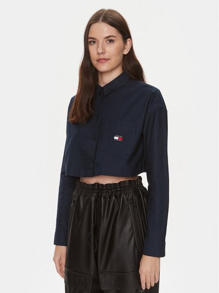 Tommy Jeans Koszula Badge DW0DW17345 Granatowy Relaxed Fit. Niebieskie koszule Tommy Jeans, m, bez wzorów, z bawełny, bez kołnierzyka, bez ramiączek. Za 230,99 zł.