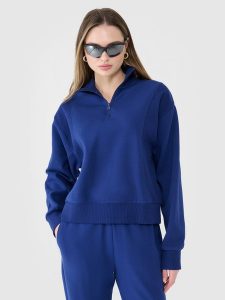 4F Bluza dresowa nierozpinana bez kaptura damska - granatowa L. Niebieskie bluzy 4f, l, bez wzorów, z bawełny, bez kaptura. W wyprzedaży za 99,99 zł.