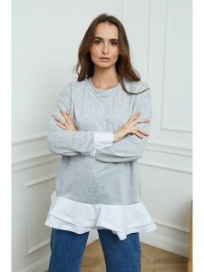 Joséfine Bluza "Tamara" w kolorze szaro-białym rozmiar: L. Szare bluzy Joséfine, l, bez wzorów, z bawełny, bez kaptura. Za 192,40 zł.