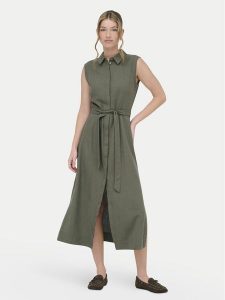 ONLY Sukienka koszulowa Goa 15363697 Khaki Regular Fit. Brązowe sukienki ONLY, s, bez wzorów, ze lnu, bez kołnierzyka, bez ramiączek, koszulowe. Za 195,99 zł.