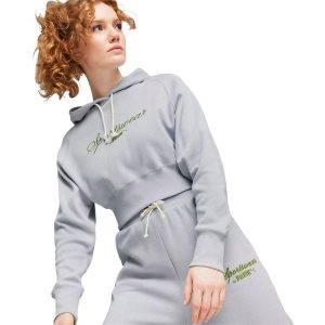 Bluza z kapturem Puma Classics Relaxed Cropped, Kobiety. Szare bluzy Puma, xs, bez wzorów, z bawełny, z kapturem. Za 390,00 zł.