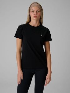 4F T-shirt regular gładki damski - czarny M. Czarne t-shirty 4f, m, bez wzorów, z bawełny, bez kołnierzyka, bez ramiączek. Za 49,99 zł.