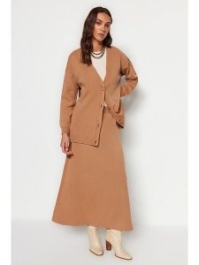 Trendyol 2-częściowy zestaw w kolorze jasnobrązowym rozmiar: XL. Brązowe kardigany Trendyol. Za 121,99 zł.