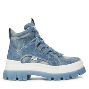 Trapery Buffalo. Niebieskie buty zimowe Buffalo, bez obcasa, bez zapięcia. Za 389,99 zł.