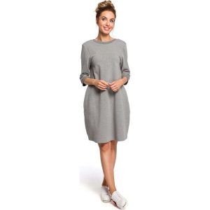 Szara Luźna Sukienka Dzianinowa z Dekoltem na Plecach. Szare sukienki MOE, l, bez wzorów, z bawełny, wizytowe, bez kołnierzyka, bez ramiączek. Za 248,90 zł.