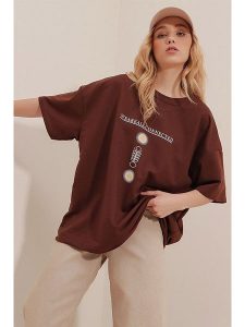 Trend Alacati Koszulka "Trend Alaçat Stili" w kolorze brązowym rozmiar: XL. Brązowe bluzki Trend Alacati, xl, bez wzorów, z bawełny, bez kołnierzyka, bez ramiączek. Za 48,28 zł.