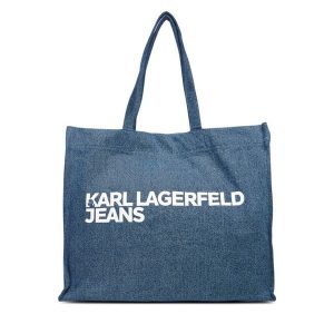 Torebka Karl Lagerfeld Jeans. Niebieskie shopper bag Karl Lagerfeld Jeans, bez wzorów, z jeansu, bez dodatków. Za 189,99 zł.