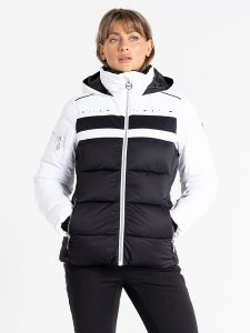 Dare 2b Kurtka narciarska "Crystallize" w kolorze czarno-białym rozmiar: 44. Białe kurtki sportowe Dare 2b, bez wzorów, bez kaptura, narciarskie. Za 417,28 zł.