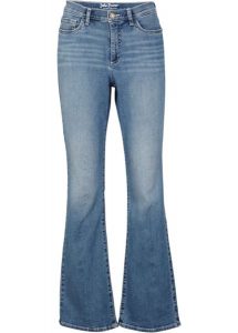 Dżinsy w fasonie bootcut, mid waist, z bawełny organicznej. Niebieskie jeansy bonprix, bez wzorów, z bawełny. Za 129,99 zł.