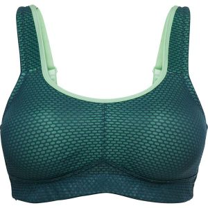 Biustonosz sportowy, silny stopień podtrzymywania biustu. Niebieskie biustonosze sportowe bonprix, bez wzorów, ze skóry. Za 102,99 zł.