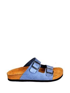 Moosefield Skórzane klapki w kolorze niebieskim rozmiar: 39. Niebieskie klapki Moosefield, bez wzorów, ze skóry, z otwartym noskiem, bez obcasa. Za 99,80 zł.