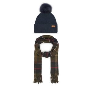 Zestaw Szalik i Czapka Barbour. Niebieskie szaliki Barbour, bez wzorów. Za 359,99 zł.